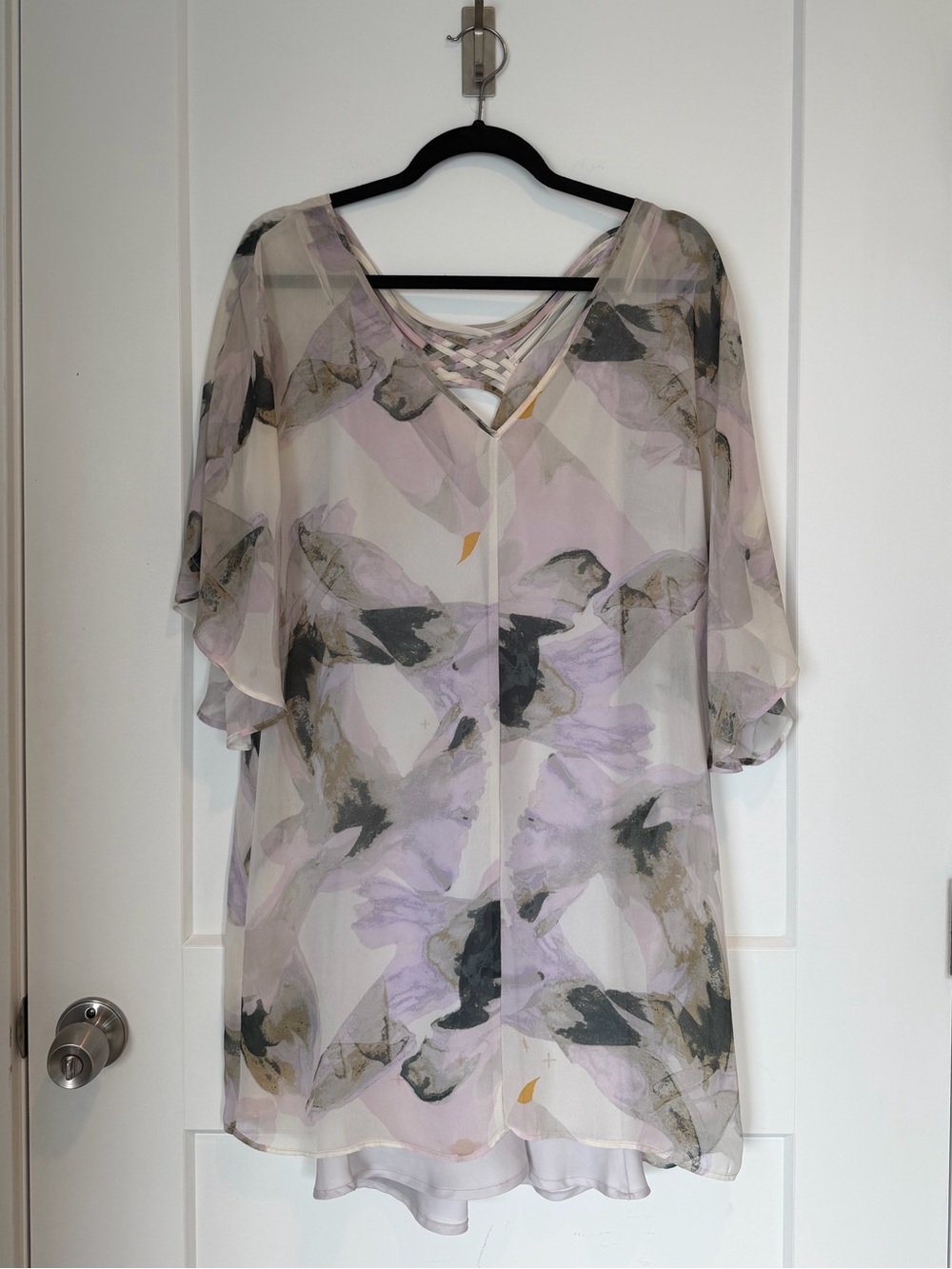 BB Dakota Abstract Floral Lattice-Back Shift Dress with Slip